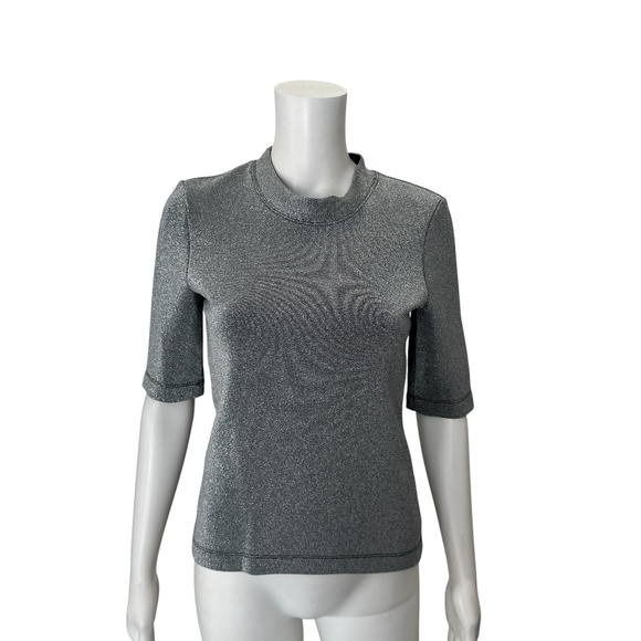 Rosetta Getty Silver Glitter Short Sleeve Top Size Small - Picture 1 of 6